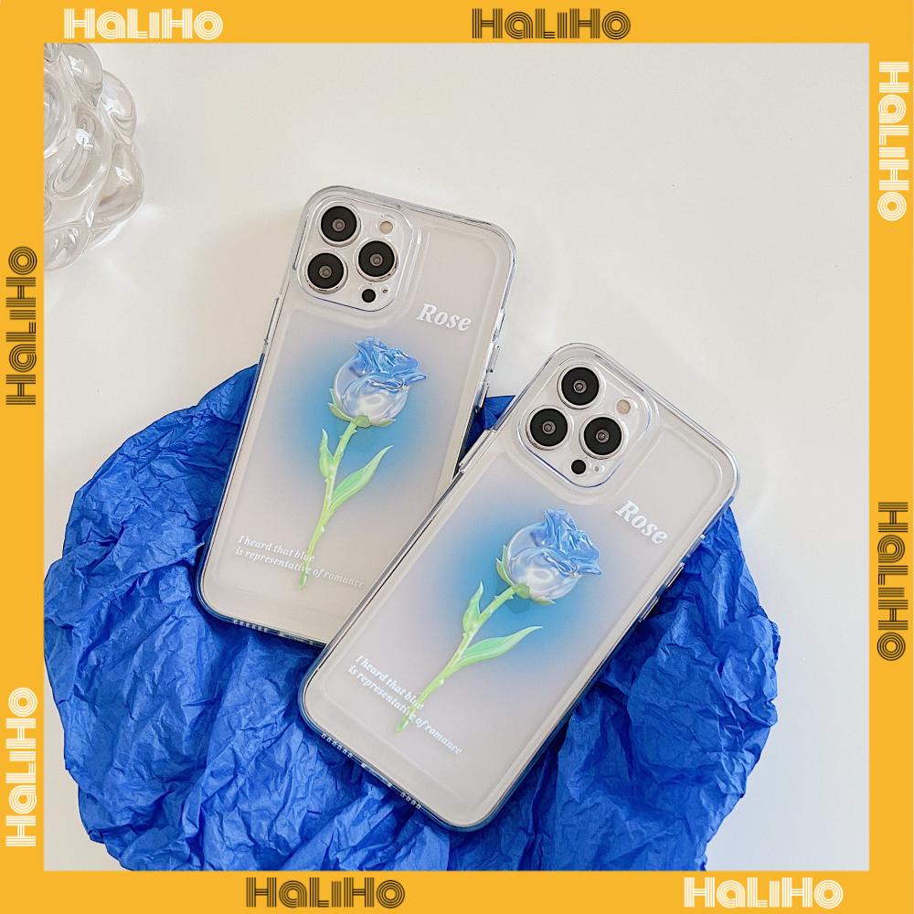 iPhone Case Luxury Silicone Soft Case Clear Case Shockproof Protection Camera Blue Rose Flower Compatible For iPhone 11 iPhone 13 Pro Max iPhone 12 Pro Max iPhone 7Plus iPhone xr