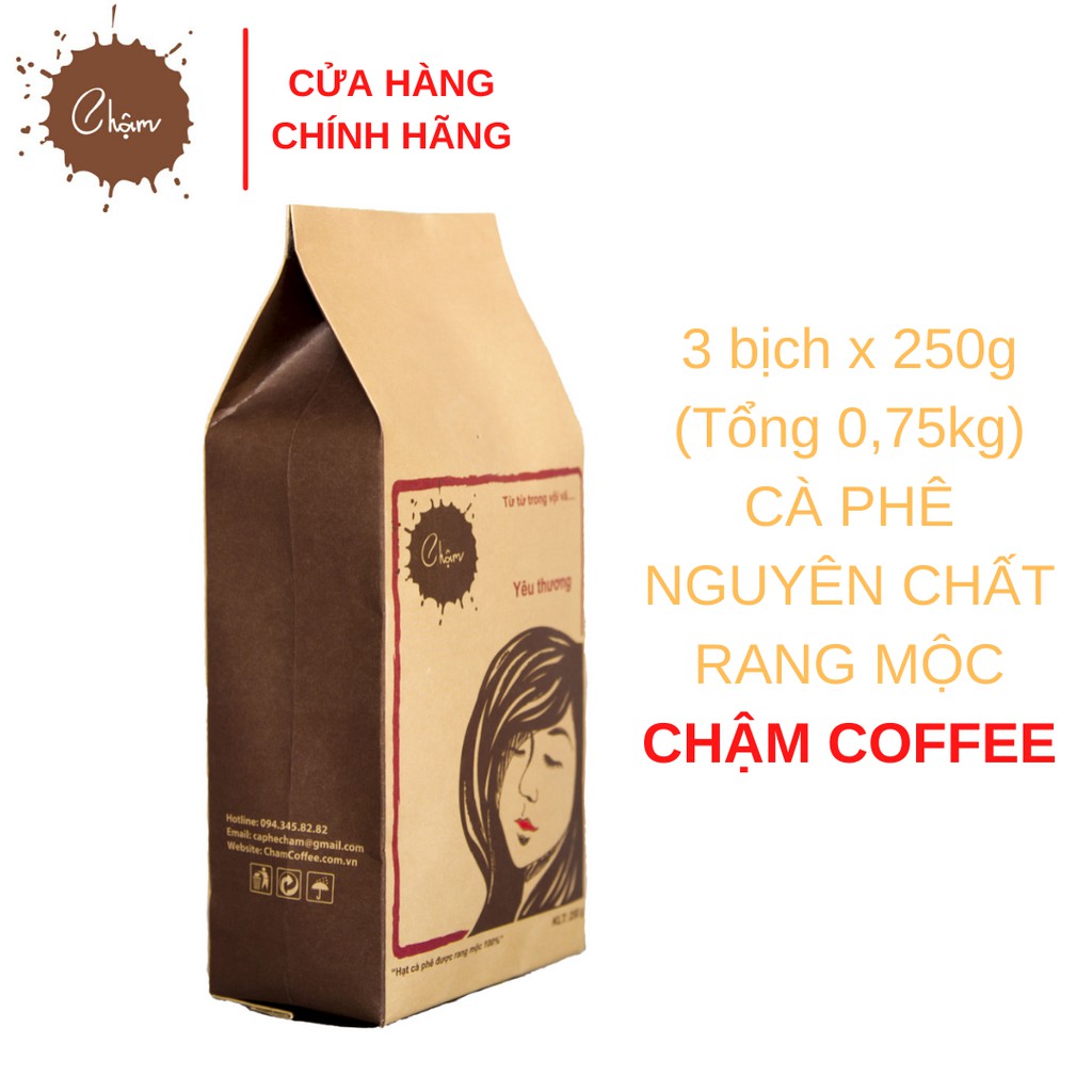 Combo 3 bịch cà phê nguyên chất Chậm Coffee [250gram/bịch]