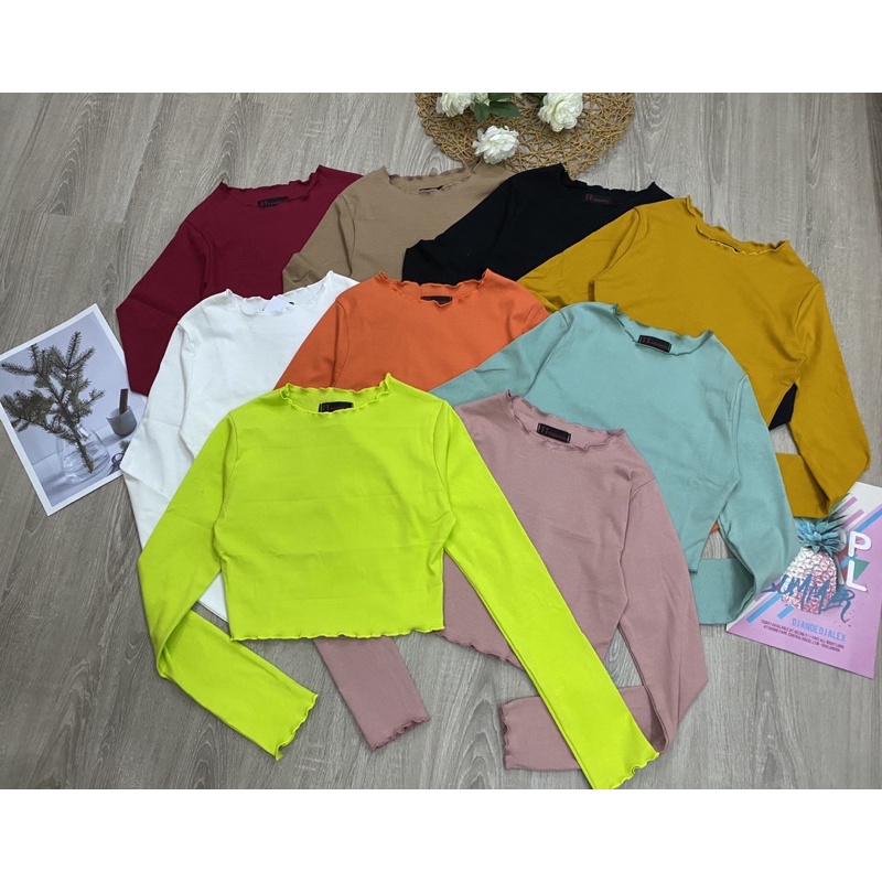 ÁO THUN VIỀN XINH CROPTOP TAY DÀI