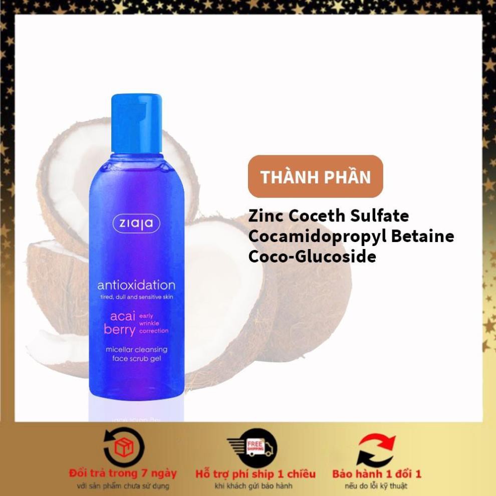 Gel Micellar Rửa Mặt Chống Oxy Hóa Hạt Masage - 200ML - ZIAJA
