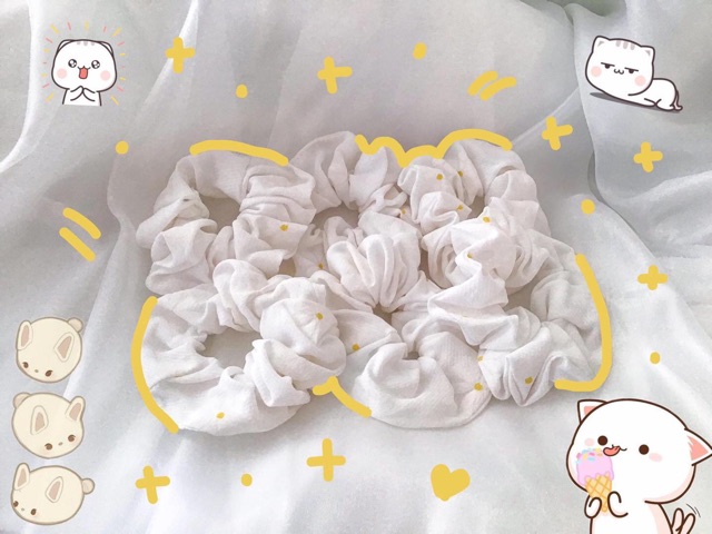 🌼 DÂY BUỘC TÓC SCRUNCHIES HOA CÚC TRẮNG