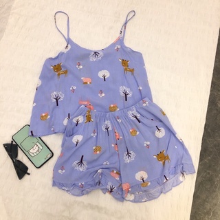 Set đồ ngủ hai dây chun lưng vải lanh nhiều màu