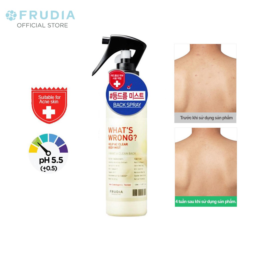 [Mã FMCGMALL -8% đơn 250K] [TẶNG 66K] Chai Xịt Mụn Lưng Frudia Whats Wrong? Help AC Clear Body Mist 150ml | BigBuy360 - bigbuy360.vn