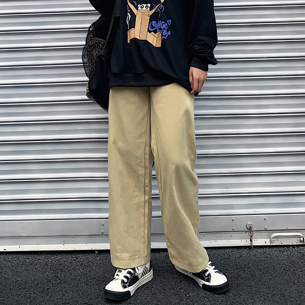 Quần ống đứng rộng bằng cotton lưng thun thời trang thu đông phong cách đơn giản 226761