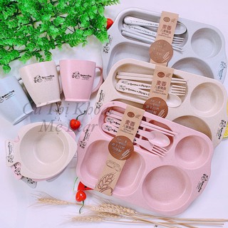 Bộ Khay ăn dặm 6 món lúa mạch cho bé (mẫu bát cá)