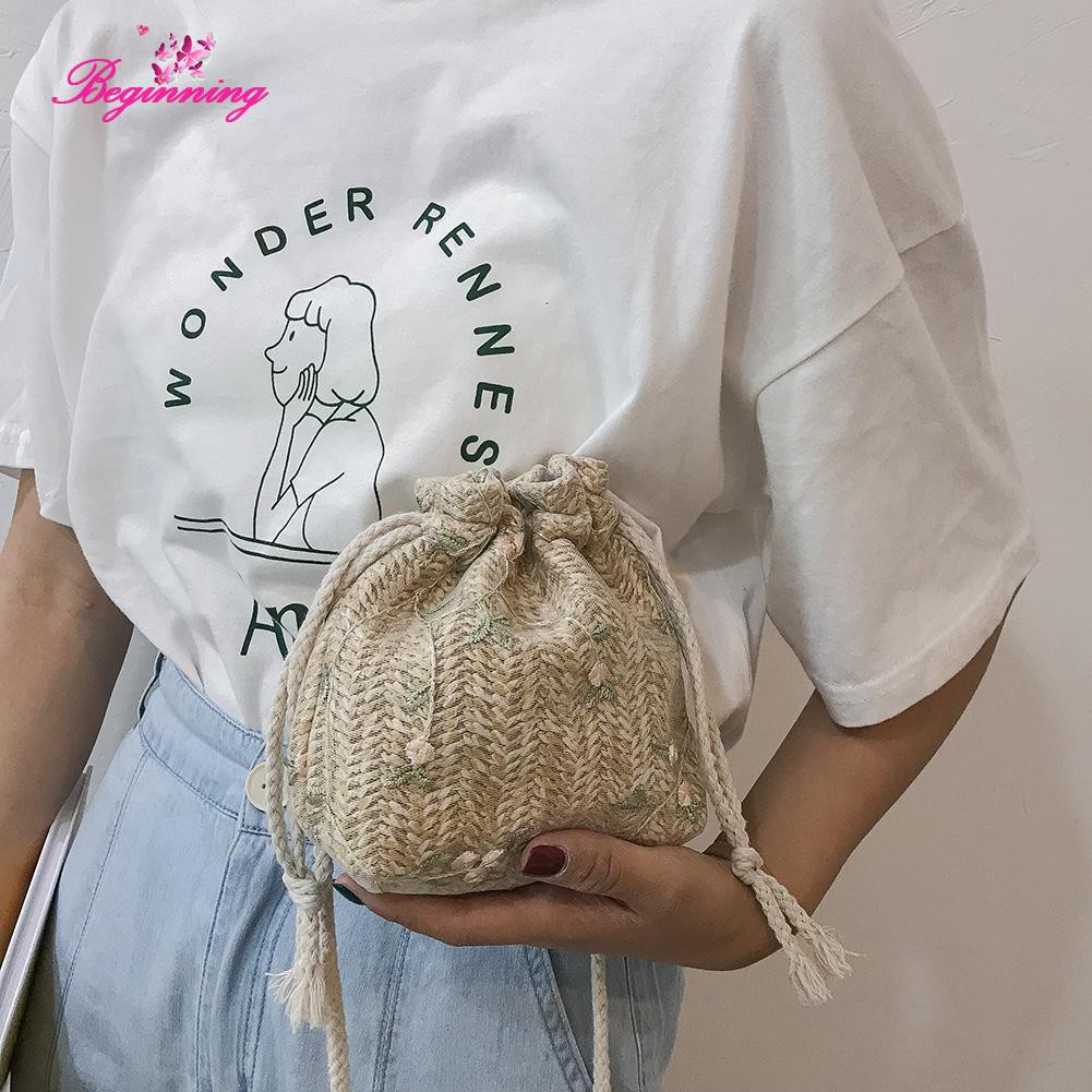 Beginning - Túi dệt kim đeo chéo thêu hoa xinh xắn dành cho nữ