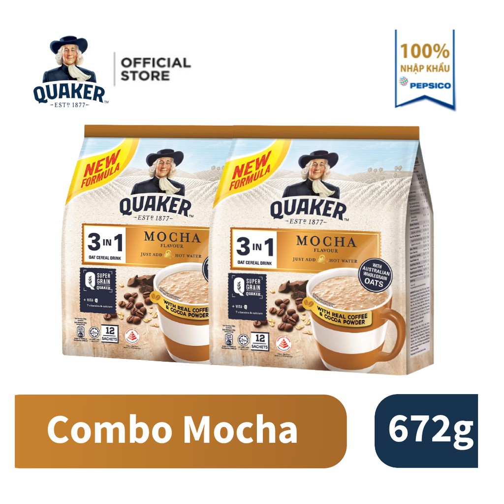 Combo 2 Túi Thức uống yến mạch Quaker 3in1 Vị Mocha 336g/túi