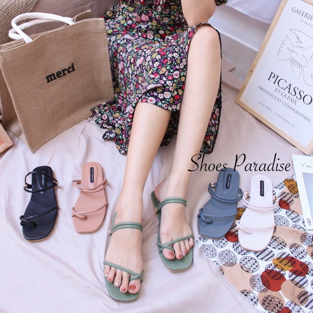 Giày sandal nữ giày sandal dây đi học đế bằng rọ nữ mảnh SHOES PARADISE C60