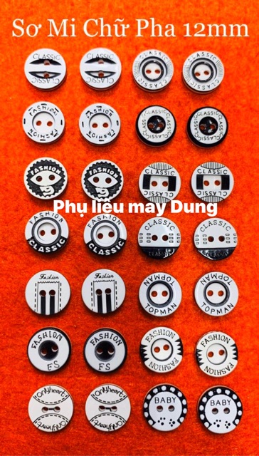 Nút sơmi chữ pha 12mm bịch 120nút