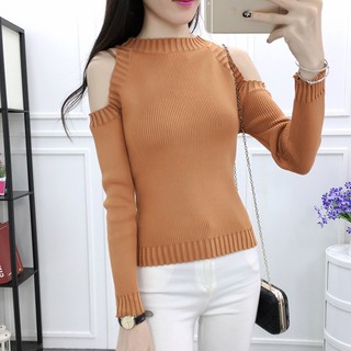 Áo len dệt kim tay dài thiết kế khoét vai quyến rũ