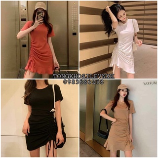 VÁY RÚT DÂY HÔNG ĐUÔI CÁ 4 MÀU ĐEN TRẮNG CAM NÂU HOT - Đầm body ulzzang dây rút