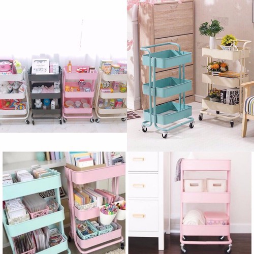 Kệ đa năng 3 tầng có bánh xe X2000 Kệ SPA sắt 3 tầng đa năng có bánh xe , Xe Đẩy hàng mini 4 bánh gấp gọn