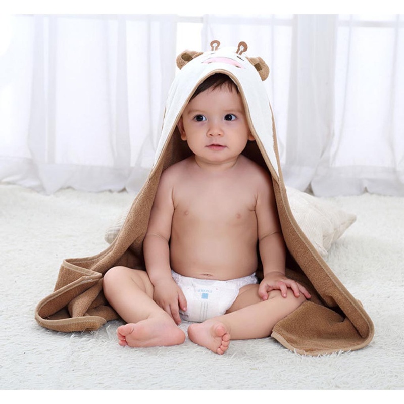 Áo Choàng Tắm Có Nón Trùm Đầu Hình Bò Hoạt Hình Dành Cho Trẻ Em