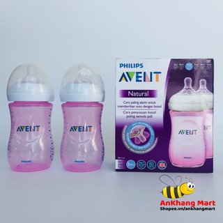 Bình sữa Avent Natural 260ml Xanh - Hồng (Núm số 2, 1 tháng +)