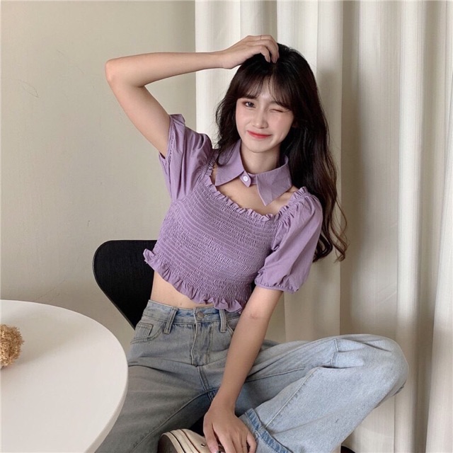 Áo nhún tặng kèm cổ sơ mi rời, hình sàn chụp thật | BigBuy360 - bigbuy360.vn