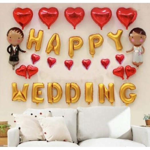 Bong bóng nhôm chữ HAPPY WEDDING trang trí đám cưới