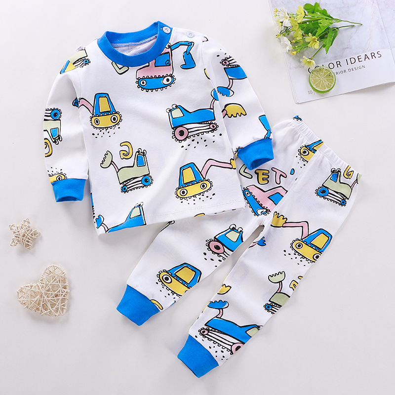 Bộ Đồ Ngủ Pijama 2 Món Cổ Tròn In Hoạt Hình Dễ Thương Cho Bé Trai