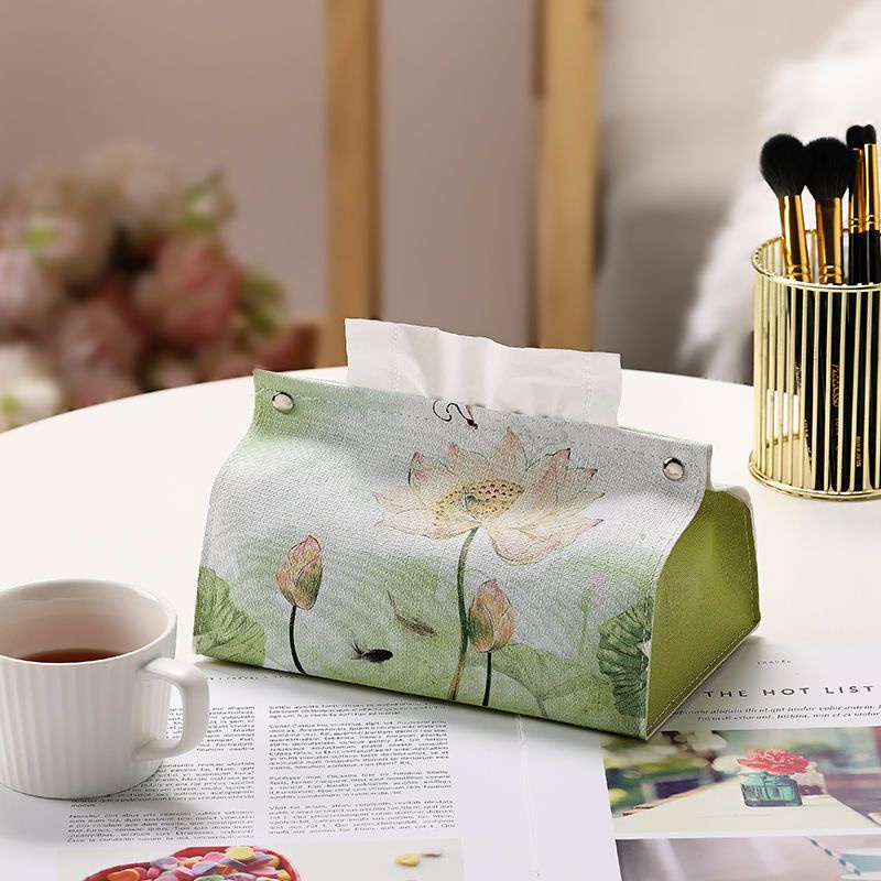 Hộp Đựng Khăn Giấy Bằng Da Cao Cấp Họa Tiết Tranh Sơn Dầu Sáng Tạo Để Bàn Phòng Khách / Xe Hơi