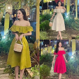 Đầm Xoè Tiểu Thư Trễ Vai Dáng Dài Phong Cách [ kèm video]