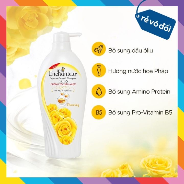 Dầu gội nước hoa Enchanteur Charming/ Sensation dưỡng tóc siêu mượt 650gr - Hàng công ty