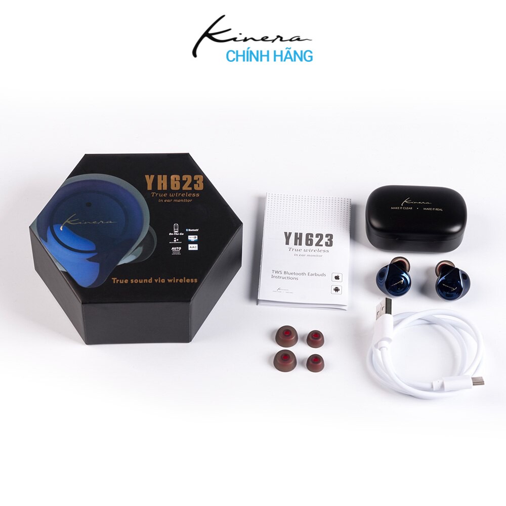 Tai nghe True Wireless Kinera YH623 - Bluetooth 5.0, IPX5, pin 24h, điều khiển cảm ứng