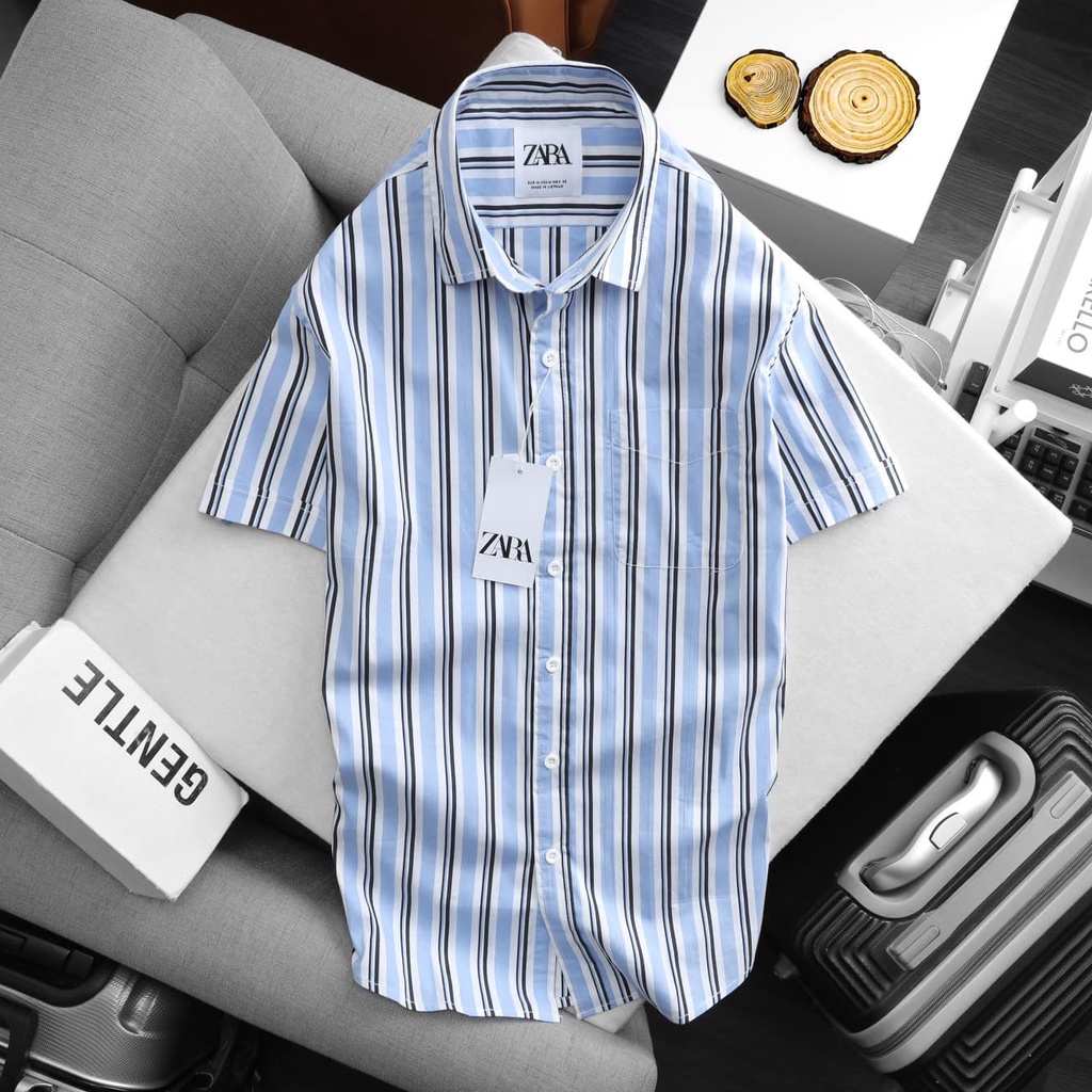 Áo sơ mi nam z a r a sọc dọc form slim fit có túi (0237)