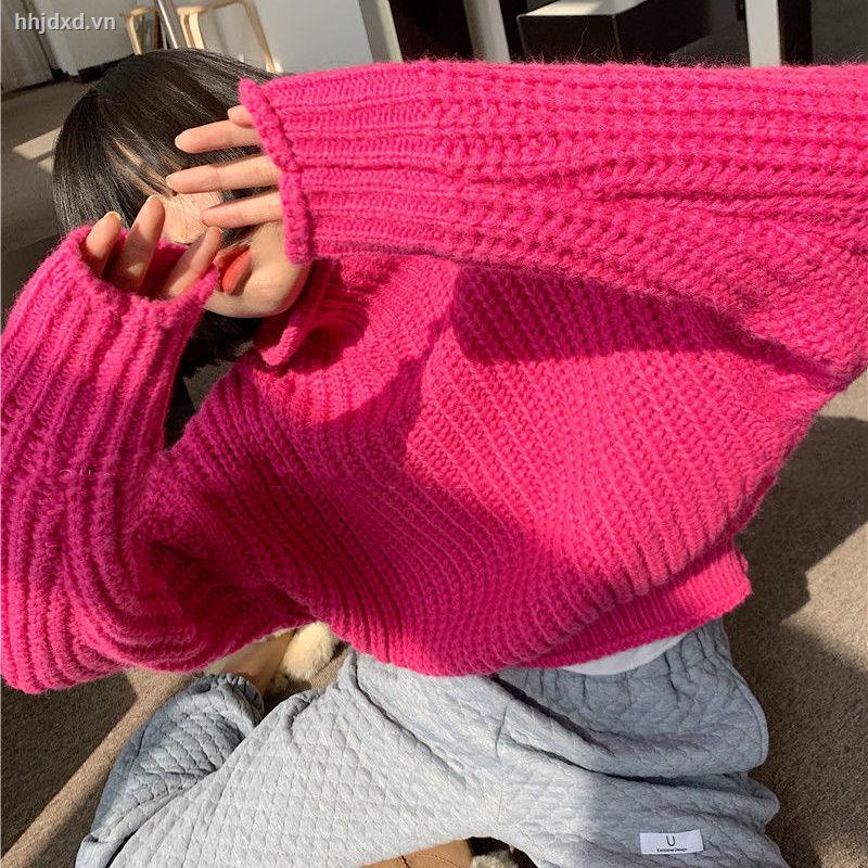 Áo sweater dệt kim dày dáng rộng cổ lọ phong cách retro thời trang thu đông mới 2021