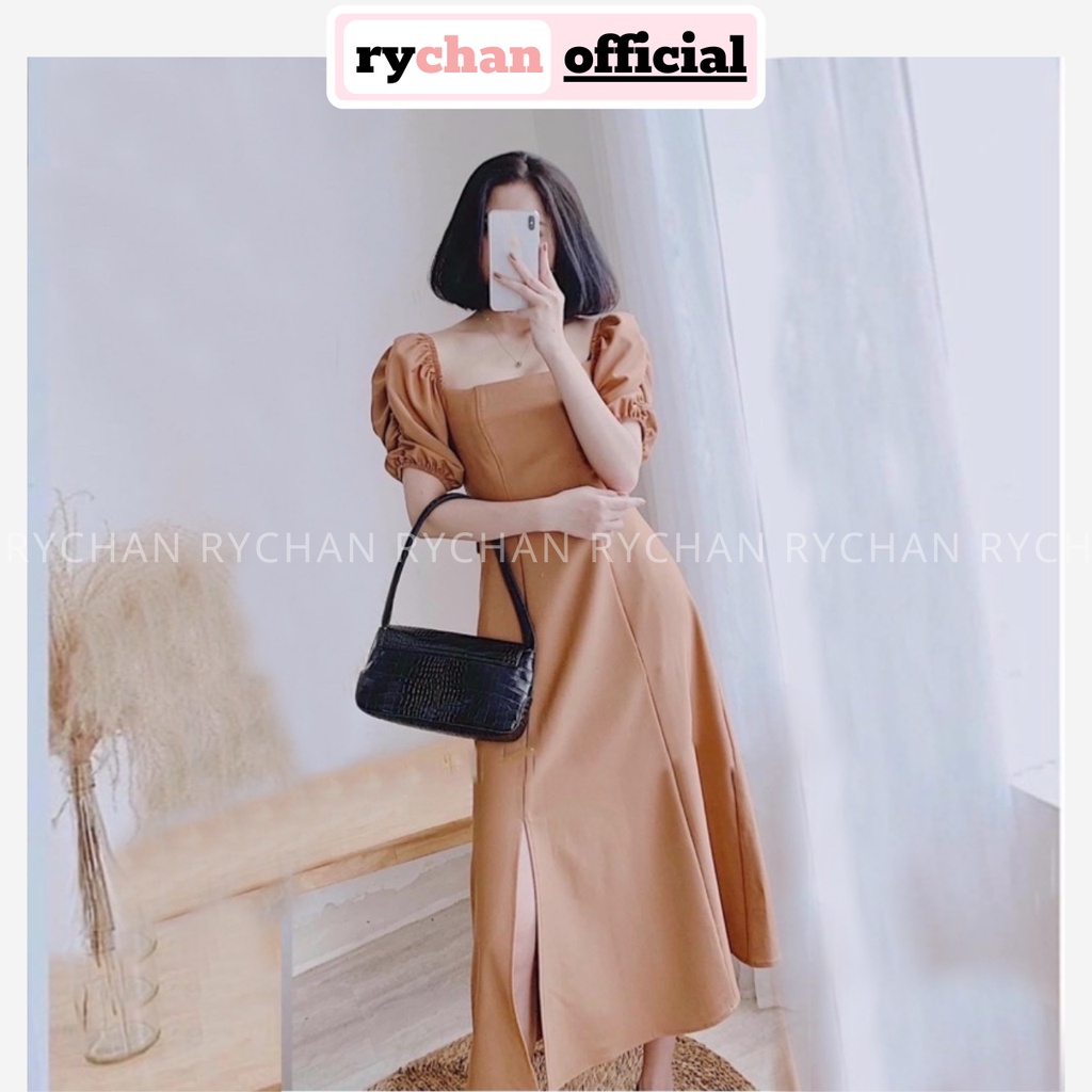 Đầm Váy Nữ Dự Tiệc Cổ Vuông Tay Phồng Xẻ Tà Chiết Eo Màu Kem Cực Sang, Đầm Xinh Nữ Cưc Hot[ẢNH THẬT CUỐI] - DX9876
