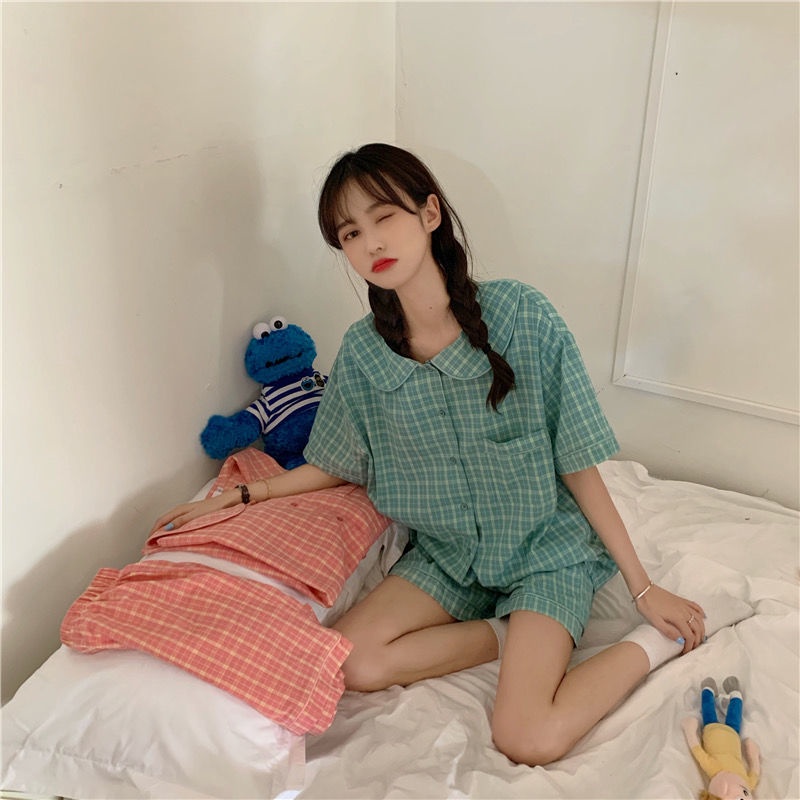 Bộ đồ ngủ ngắn tay họa tiết hoạt hình dễ thương thời trang mùa hè Hàn Quốc dành cho nữ