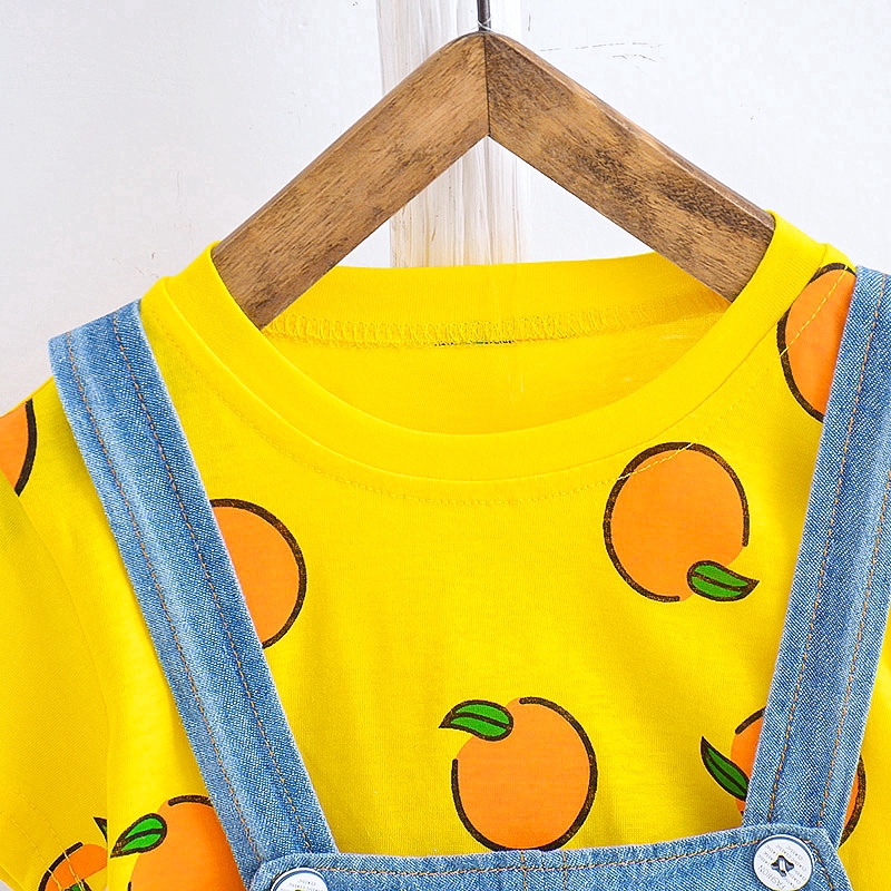 Set áo thun tay ngắn in trái cam và quần yếm denim cho bé trai 0-6 tuổi
