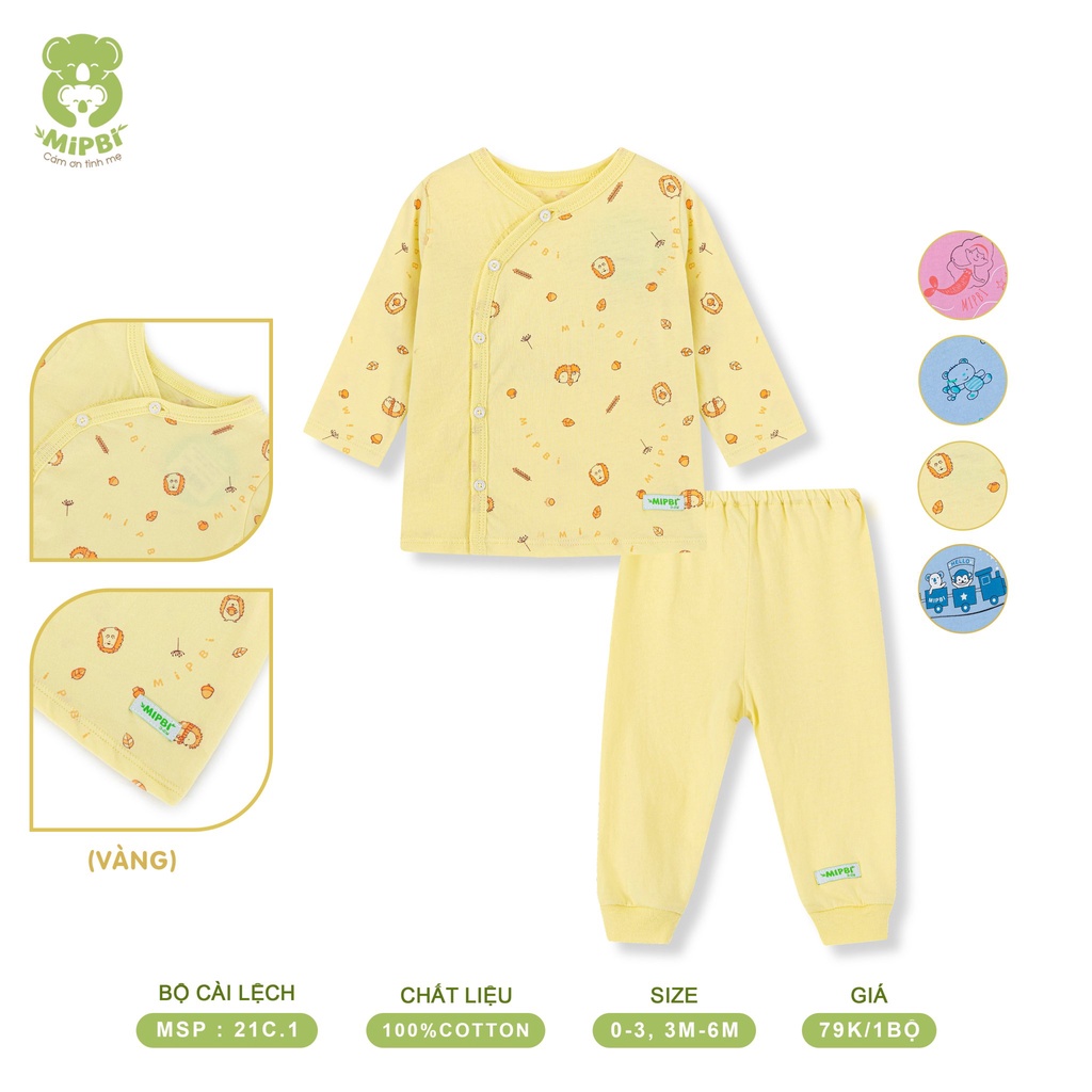 Sét 3 bộ quần áo sơ sinh Mipbi cùng màu dài tay chất liệu 100% COTTONGCHÍNH HÃNG Bộ quần áo sơ sinh dài tay