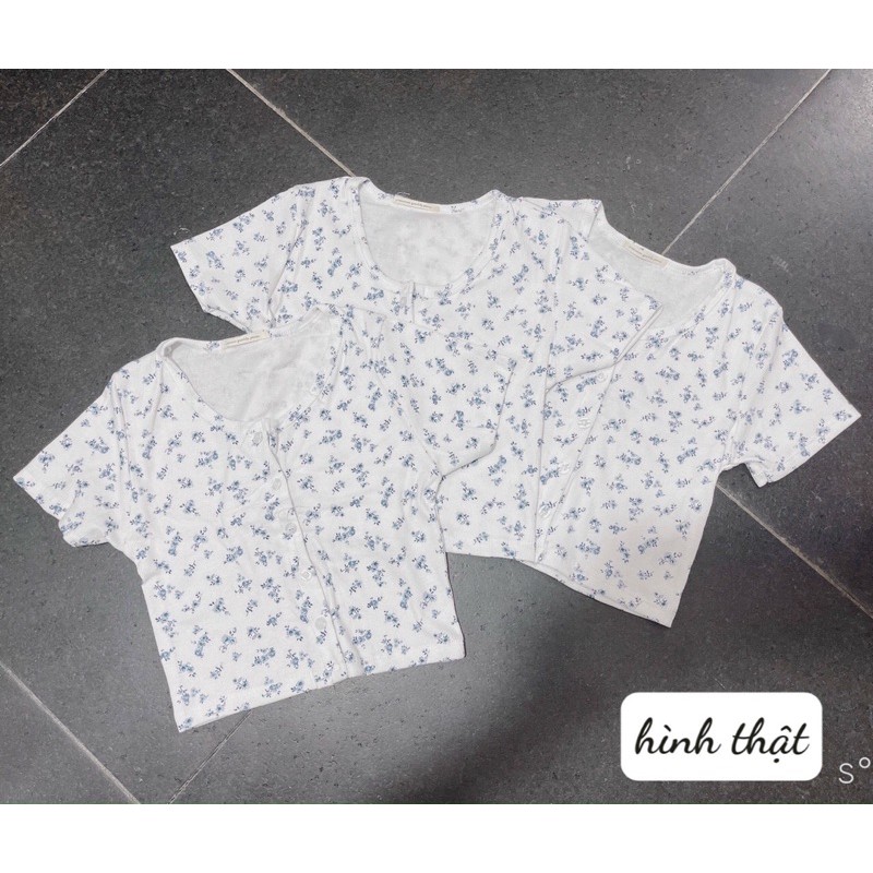 Áo croptop hoa nút chất cotton gân mịn đẹp