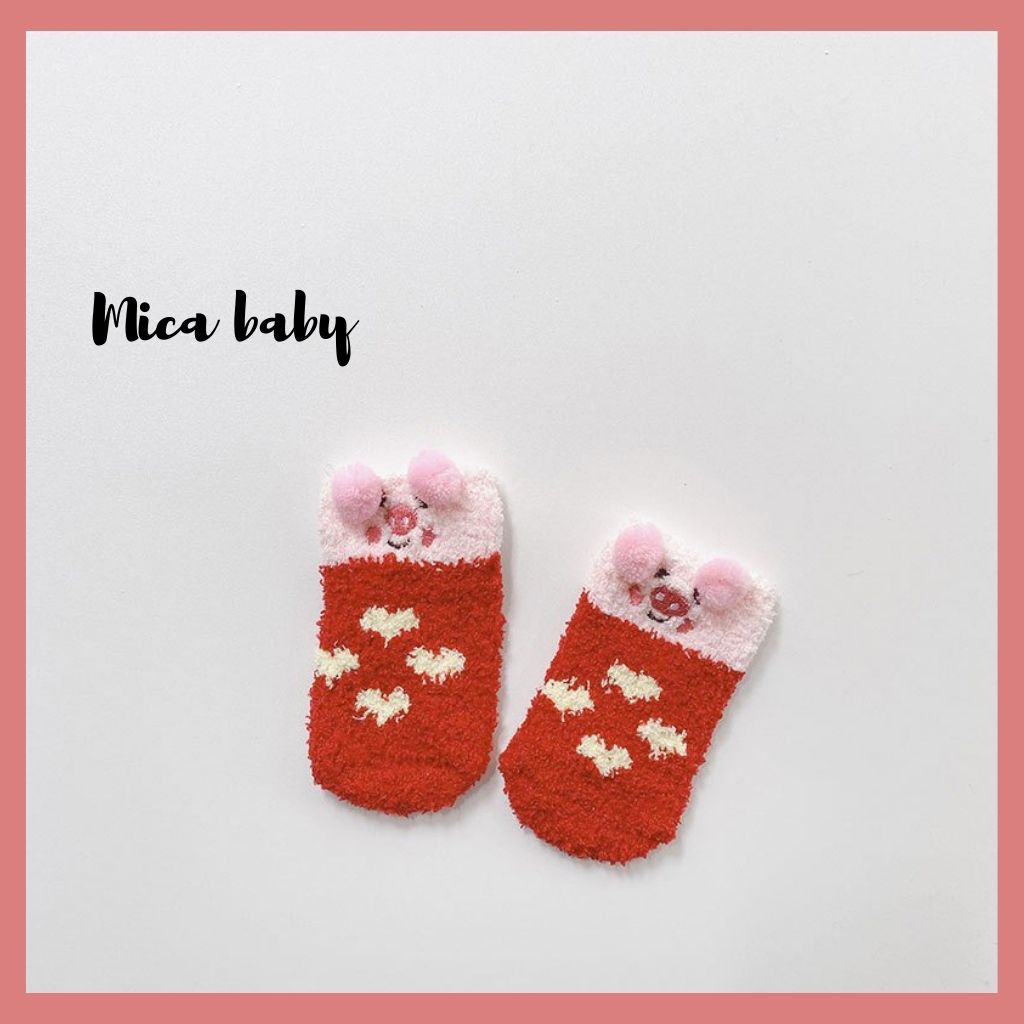 Tất vớ bông xù chống trơn trượt hình động đáng yêu cho bé từ 6 tháng - 1 năm Mica baby T21