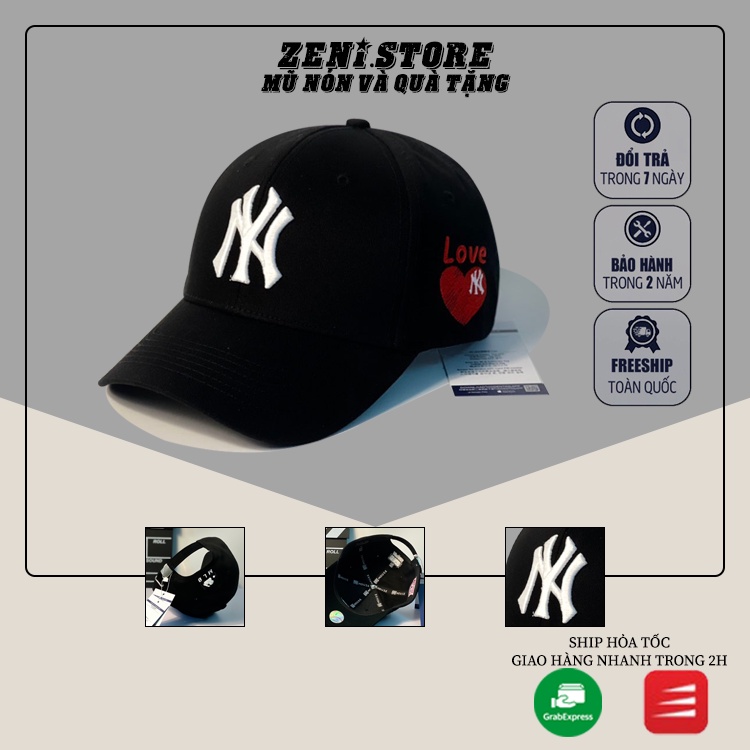 Mũ lưỡi trai, Nón kết xuất khẩu Zeni Store N.Y đen logo trắng thêu logo cạnh trái tim Siêu HOT Freeship, Full Hộp