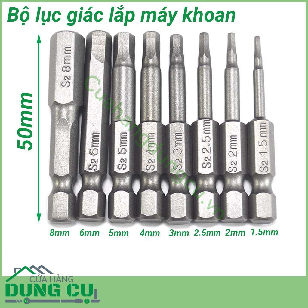 Bộ 8 đầu lục giác lắp máy khoan