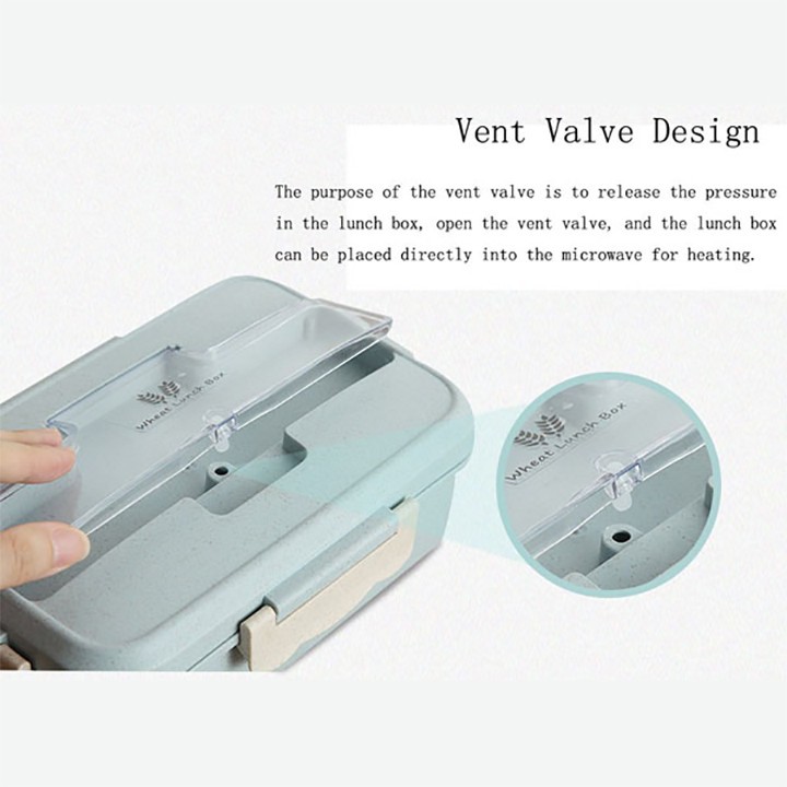 Hộp đựng cơm văn phòng 3 ngăn  kèm đũa thìa inox | BigBuy360 - bigbuy360.vn