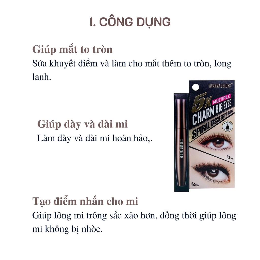 (Hàng chính hãng) Mascara Sivanna 5X Multiple Charm Big Eyes dày mi, dài mi Thái Lan