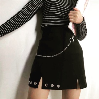Chân váy ngắn phối khoen, chân váy nữ, chân váy kaki, chân váy ulzzang kèm dây, chân váy đẹp, chân váy Chain Ring