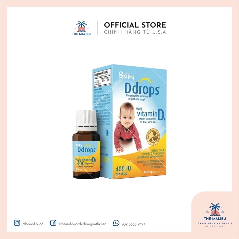 Baby Ddrops Vitamin D3 ddrop cho bé 90 giọt Mỹ