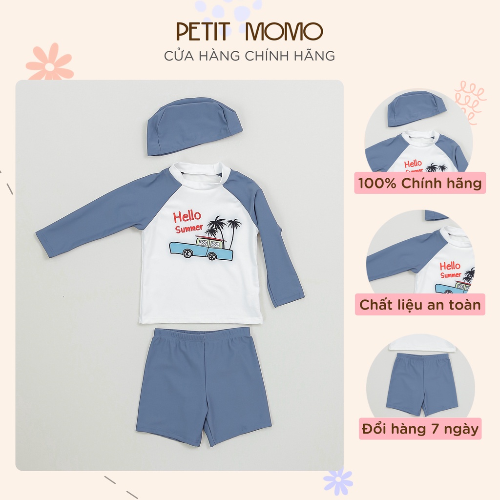 Bộ Đồ Bơi Cho Bé Trai Thiết Kế Dài Tay Chất Cotton Mềm Mịn Cao Cấp MOMO PETIT B07 Kèm Mũ Bơi