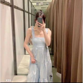 Đầm maxi hai dây nhún thun ngực