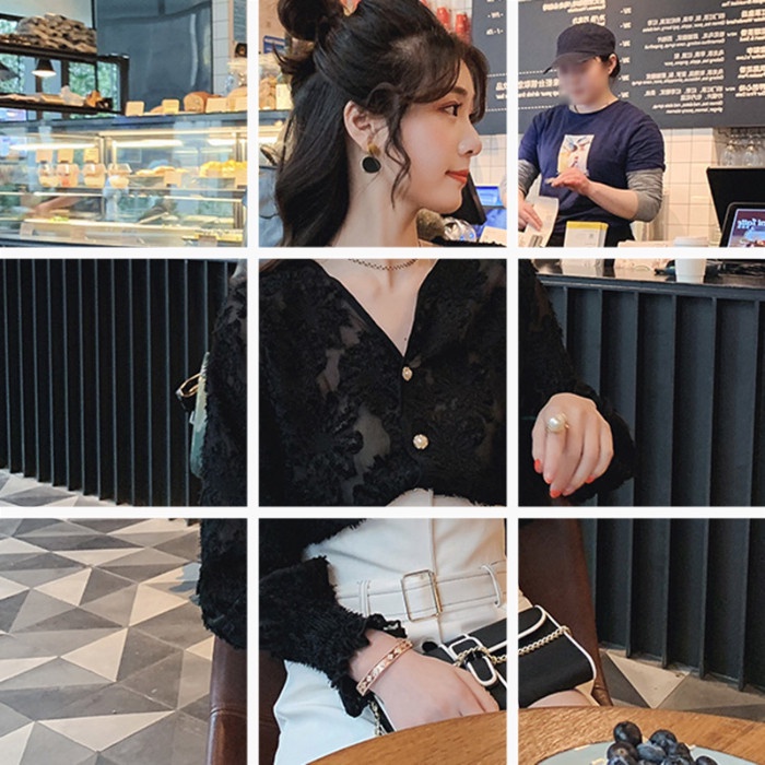 Áo sơ mi công sở nữ ren đẹp kiểu Hàn Quốc tay dài bánh bèo tiểu thư form rộng bigsize k2t3-5