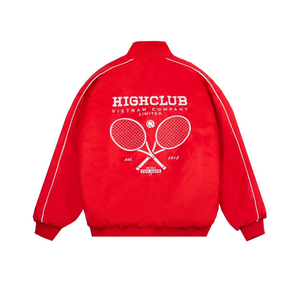 Áo Bomber TENNIS CLUB màu đỏ vải dù cổ đứng có chần bông HIGHCLUB Brand Chính Hãng