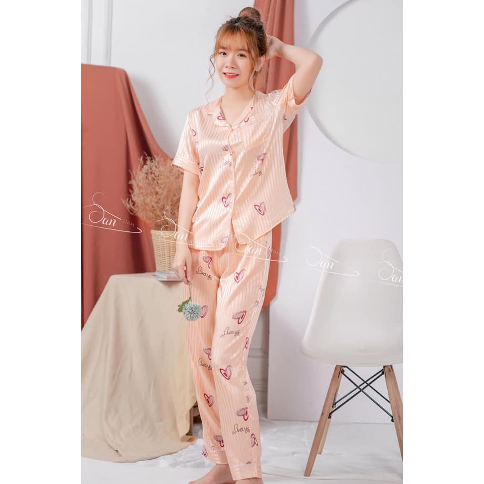Đồ ngủ pijama nữ bằng lụa satin cao cấp, mặc ở nhà, đồ bộ pijama đẹp kín đáo, set quần áo riêng,Tay ngắn quần dài | BigBuy360 - bigbuy360.vn