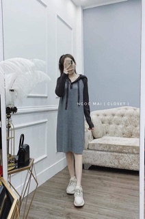 Váy suông phối tay có mũ