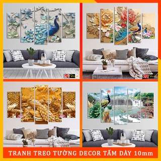 Tranh Trang Trí Chim công 5 tấm ghép - Tranh dán tường khổ lớn 3D. kèm băng dính xốp