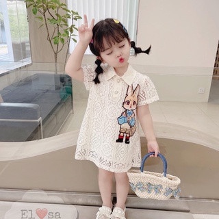 Thỏ, đầm ren cao cấp  thêu thỏ đi học cho bé size 10-30k