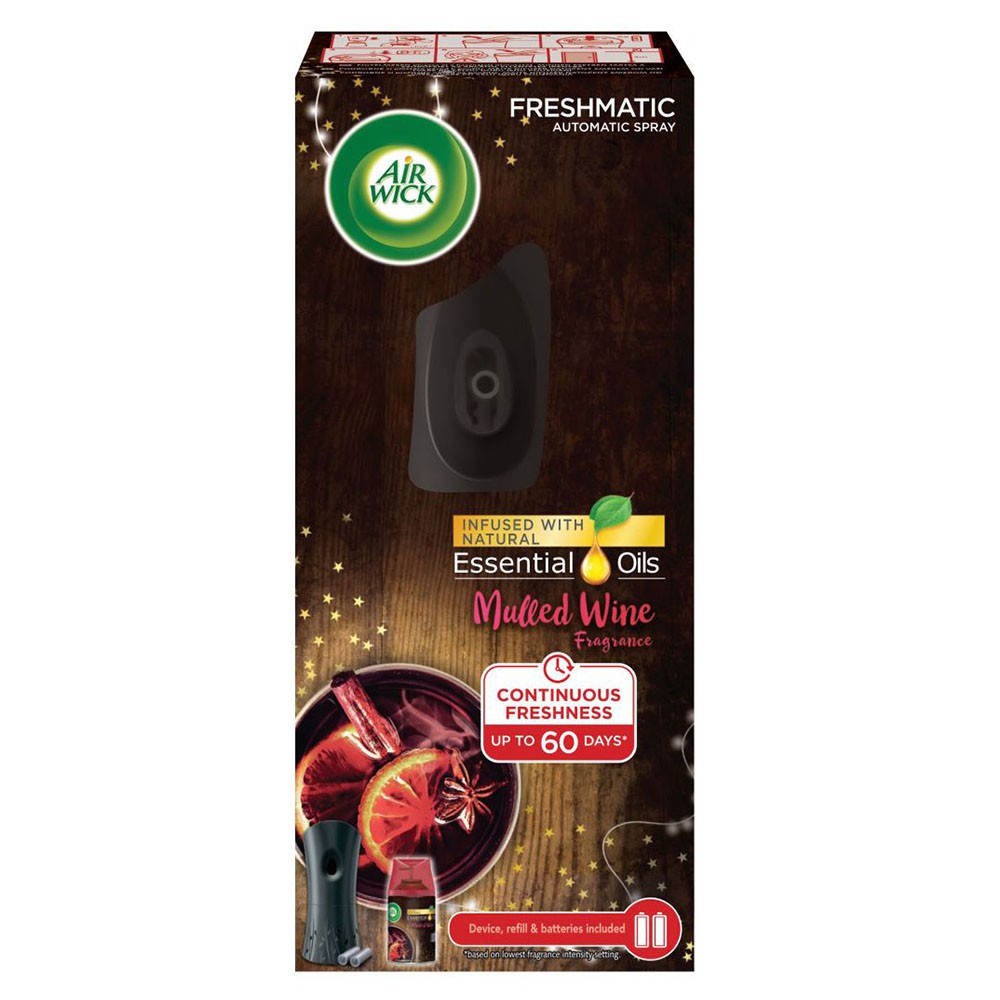 Bộ phun tinh dầu tự động Air Wick Mulled Wine 250ml QT09424 - cam, quế, đinh hương, máy phun tinh dầu, xịt phòng tự động