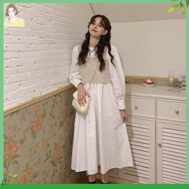 ✨váy babydoll đầm công chúa Set Áo Tay Phồng + Đầm Trắng Phong Cách Nhật Bản Thời Trang Mùa Thu 2020 Mới Cho Nữ