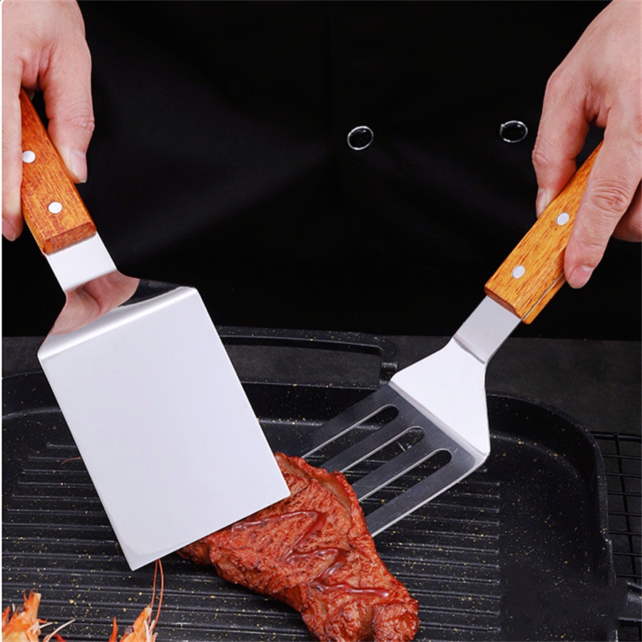 Xẻng Chiên Cá / Pizza Bằng Thép Không Gỉ 304 Với Tay Cầm Bằng Gỗ